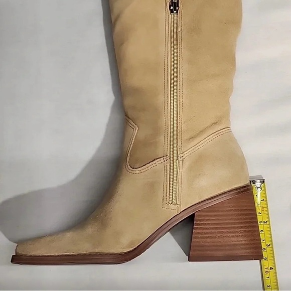 Vince Camuto Tan Sangeti High Boot Square Toe Block Heel Genuine Suede Leather - Picture 8 of 10